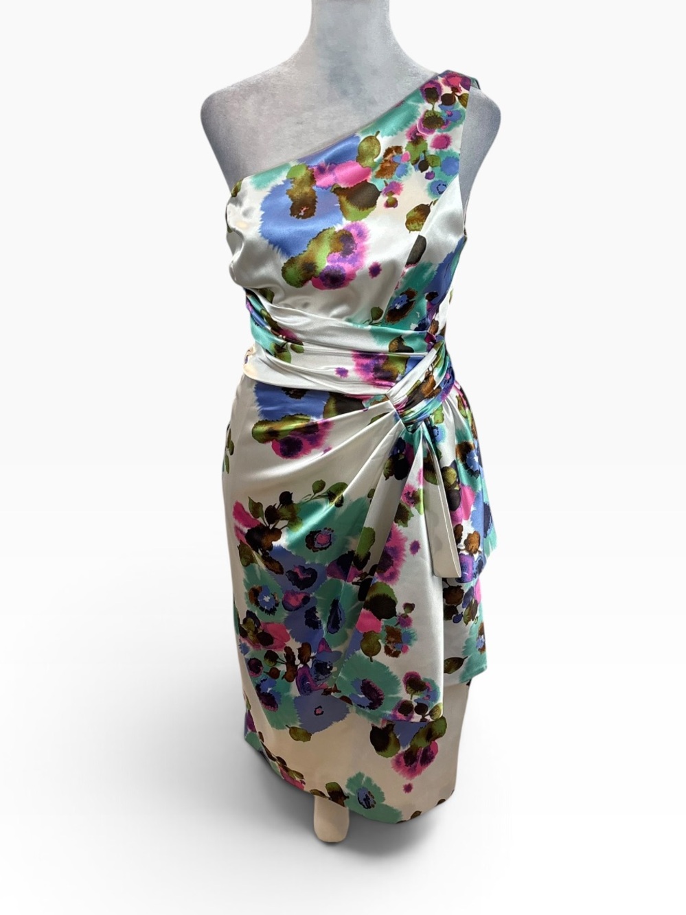 Ladies Maggy London Satin Floral One Shoulder Midi Dress Size 6